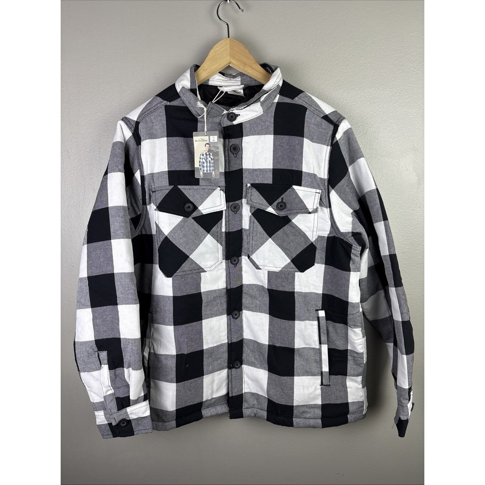 Adventure Ridge Men's Buffalo Plaid Shacket Flannel Medium Black White Lined